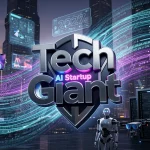 Stylized representation of a tech giant acquiring an AI startup, symbolizing future innovation.