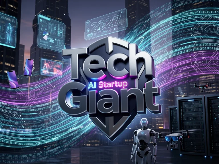 Stylized representation of a tech giant acquiring an AI startup, symbolizing future innovation.