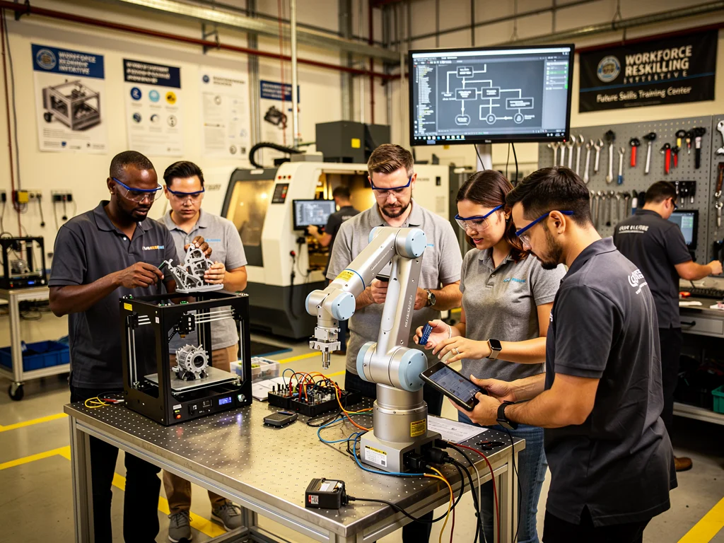Workers engaging in hands-on technical training, emphasizing practical skill acquisition.