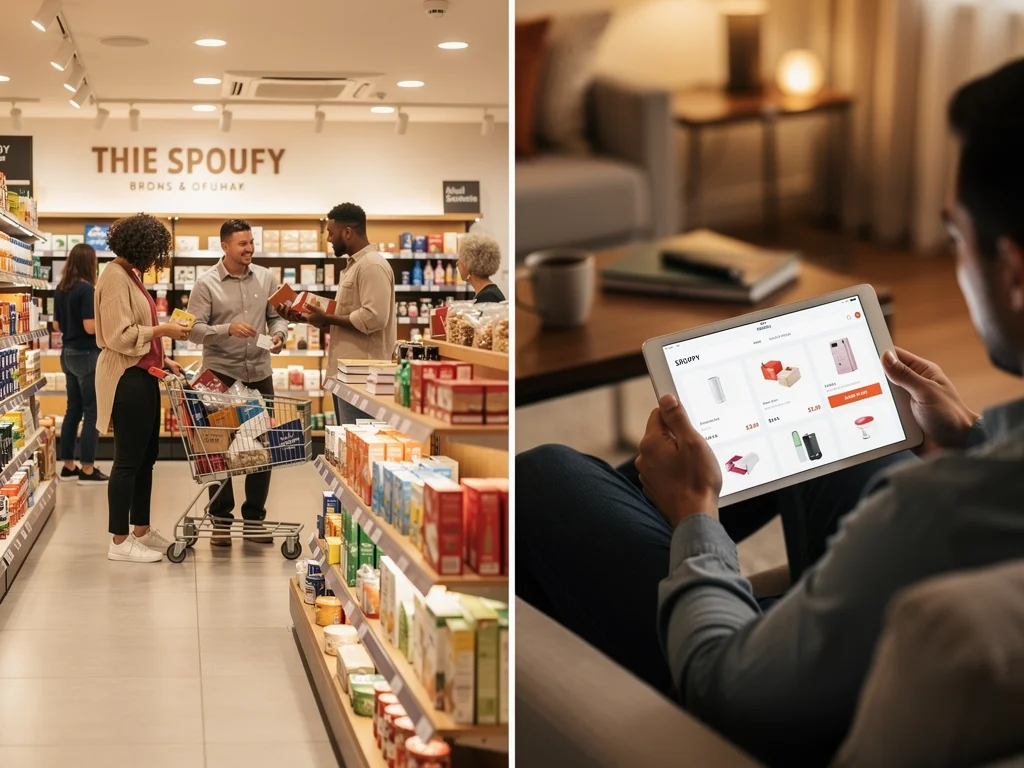 Contrast between traditional retail and online shopping experiences.