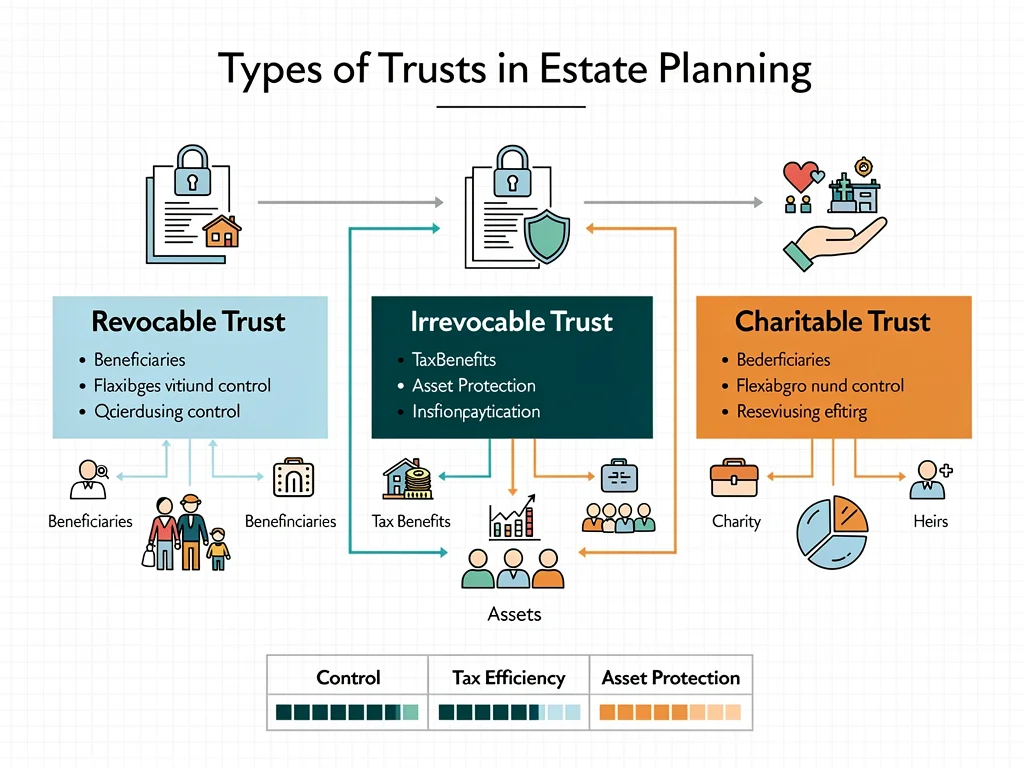 Infographic illustrating various types of trusts for estate planning
