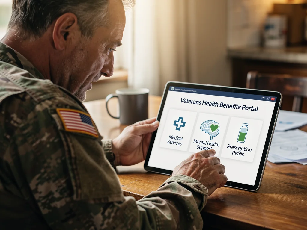 Veteran accessing healthcare benefits information online