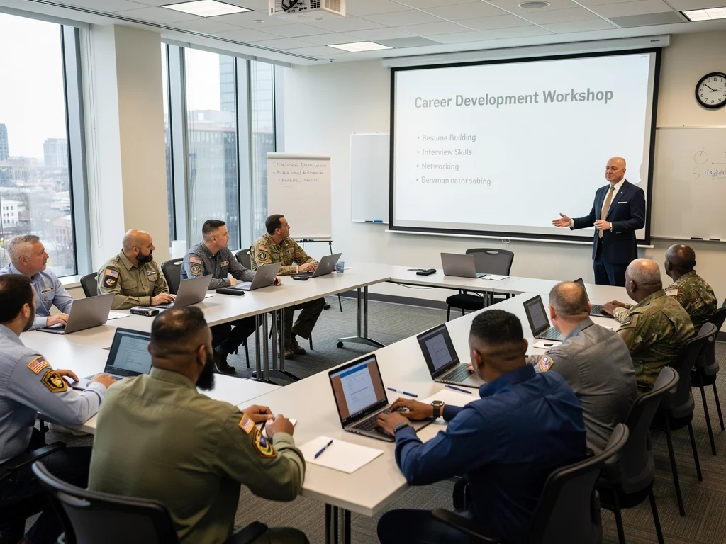 Veterans attending a career development workshop for employment benefits